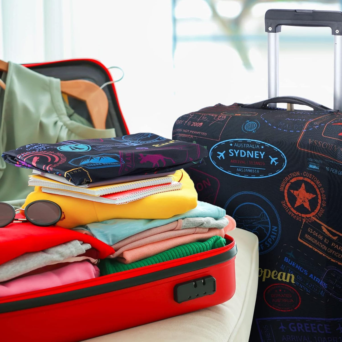 3 Pieces Travel Luggage Cover, S/medium/L;Vintage Theme;Multicolor