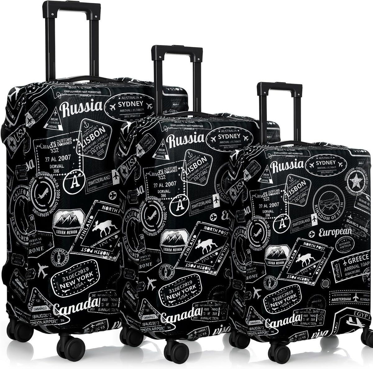 3 Pieces Travel Luggage Cover, S/medium/L;Vintage Theme;Multicolor
