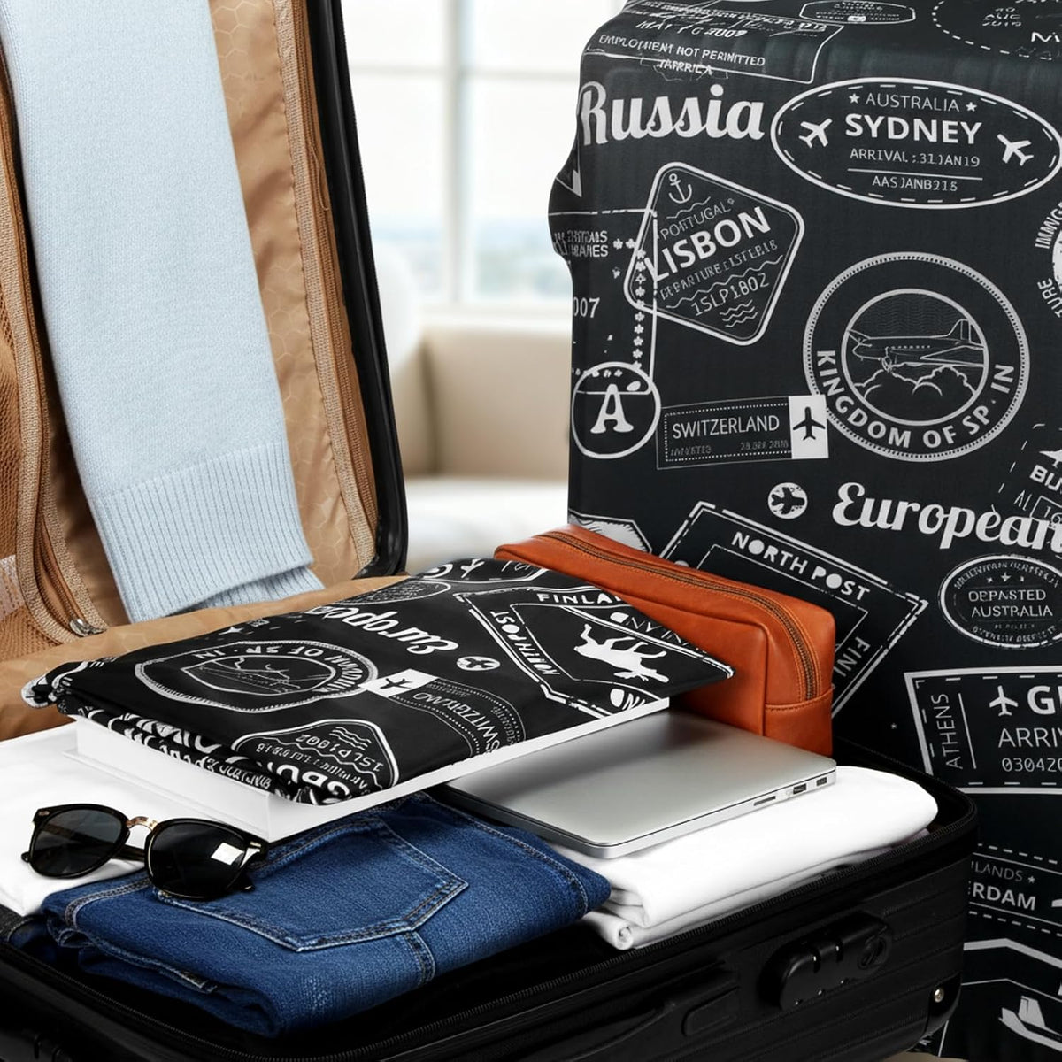 3 Pieces Travel Luggage Cover, S/medium/L;Vintage Theme;Multicolor