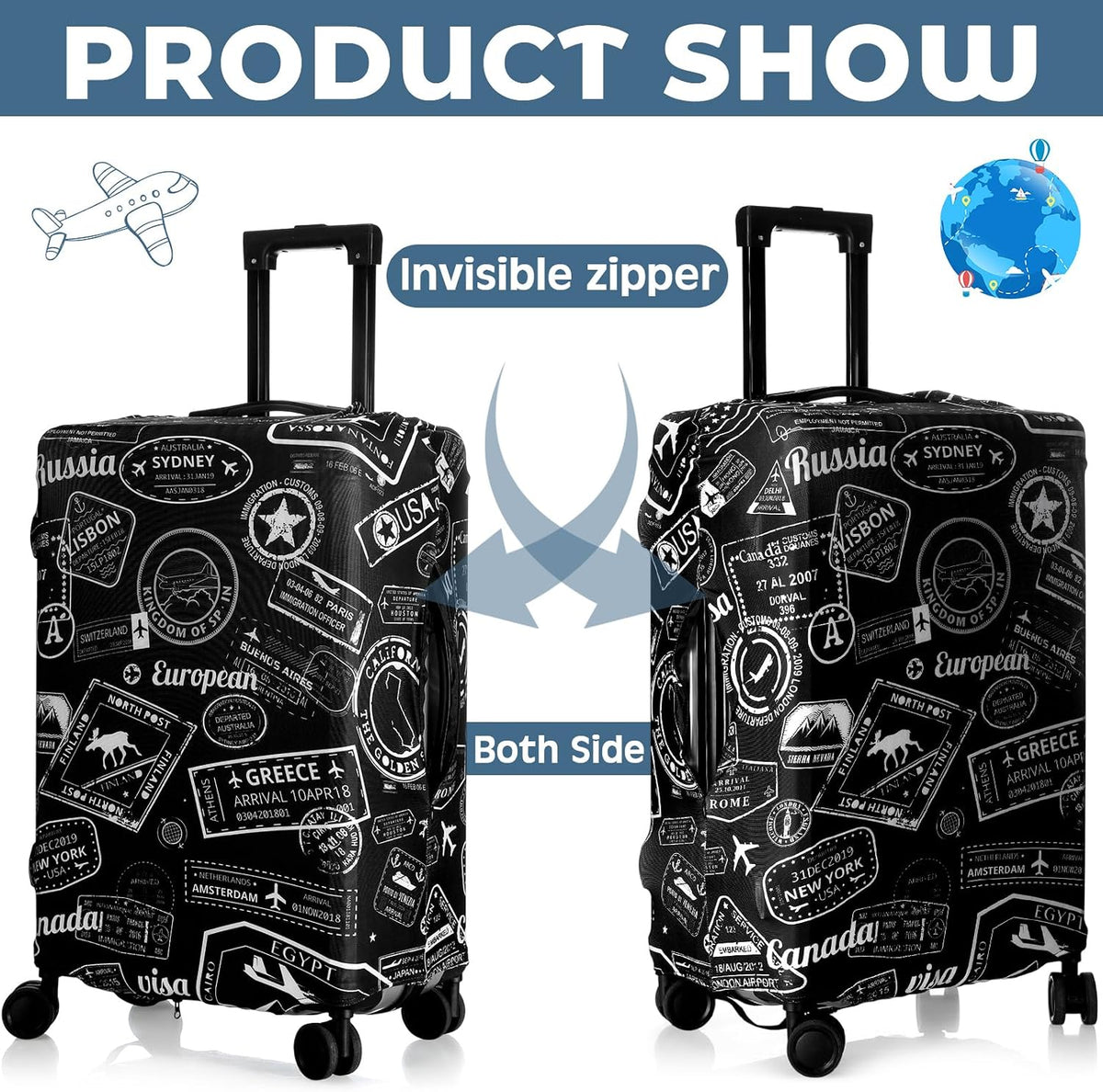 3 Pieces Travel Luggage Cover, S/medium/L;Vintage Theme;Multicolor
