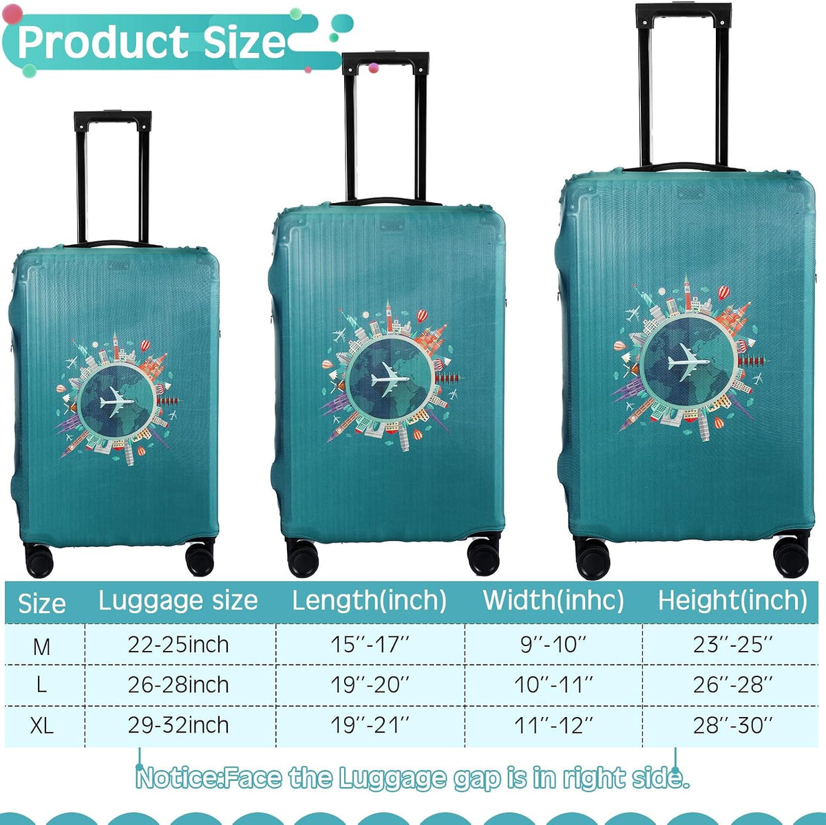 3 Pieces Travel Luggage Cover, S/medium/L;Vintage Theme;Multicolor