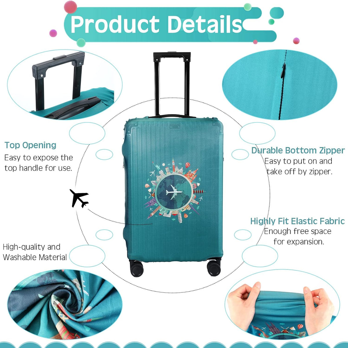 3 Pieces Travel Luggage Cover, S/medium/L;Vintage Theme;Multicolor