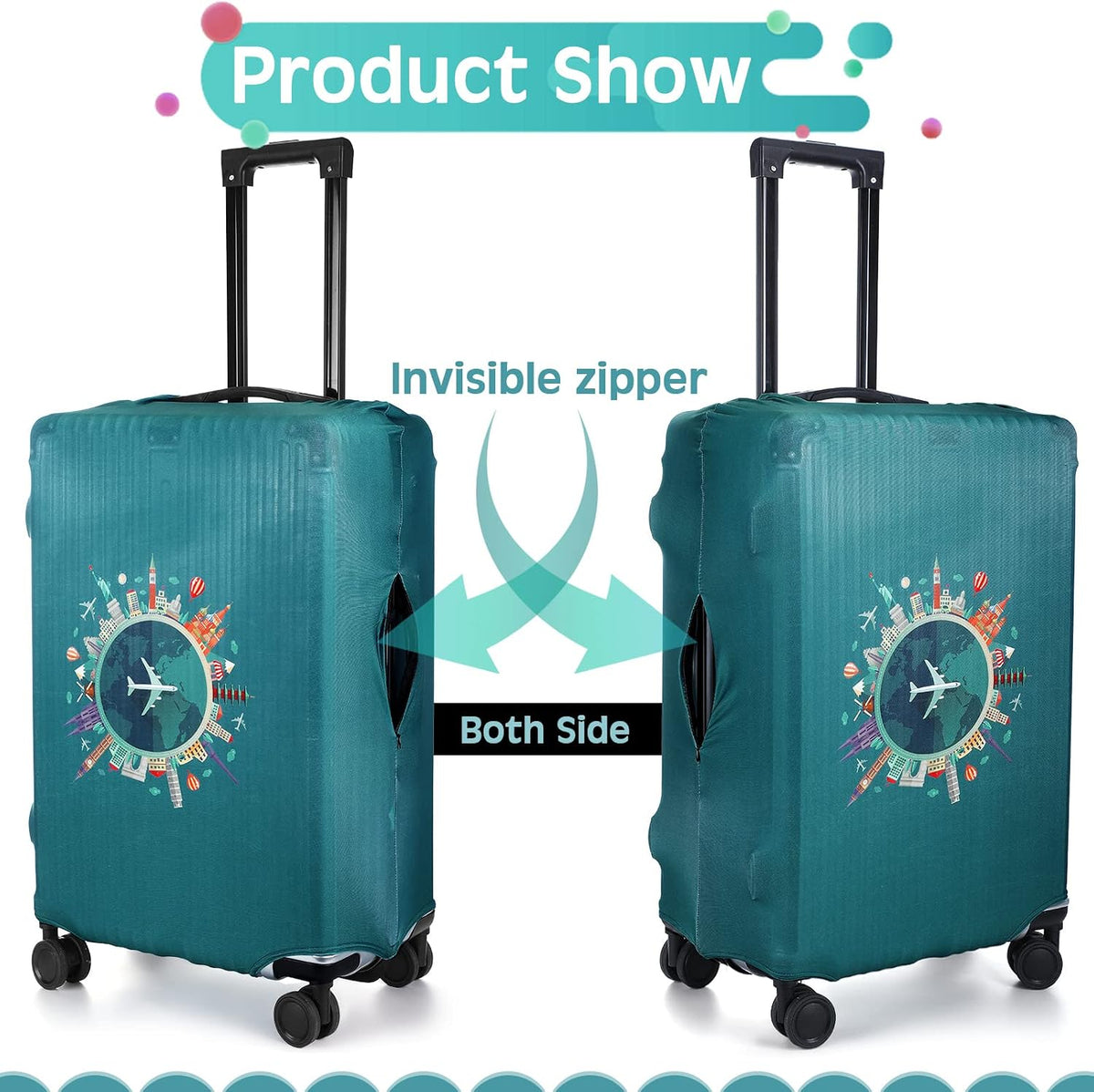 3 Pieces Travel Luggage Cover, S/medium/L;Vintage Theme;Multicolor