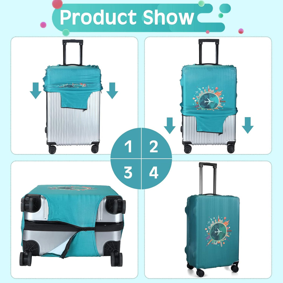 3 Pieces Travel Luggage Cover, S/medium/L;Vintage Theme;Multicolor
