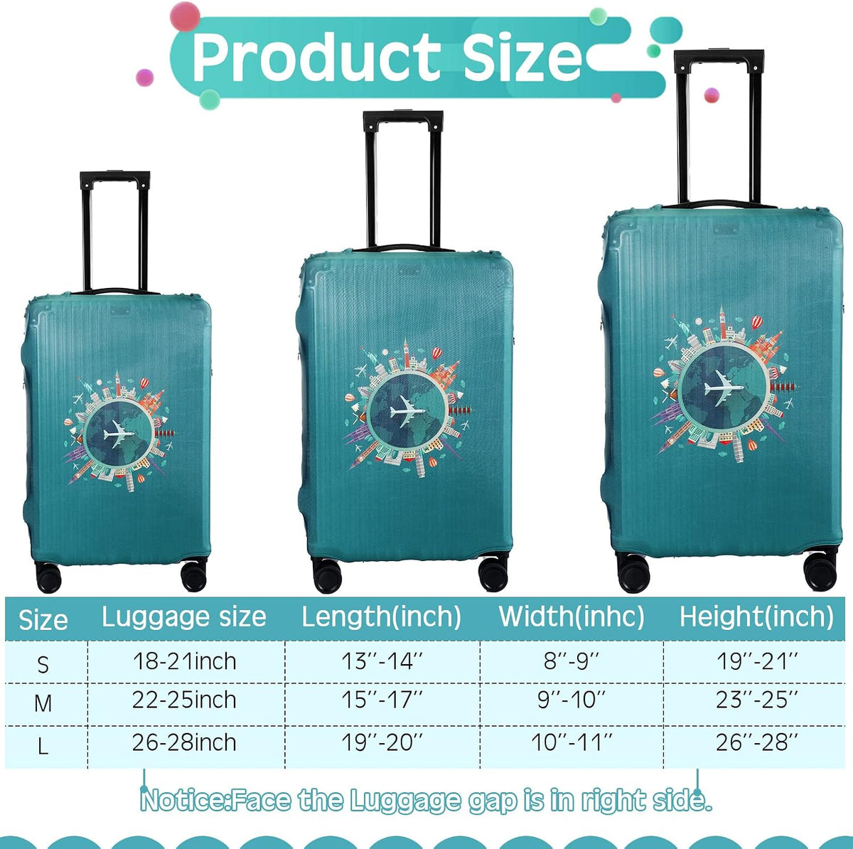 3 Pieces Travel Luggage Cover, S/medium/L;Vintage Theme;Multicolor