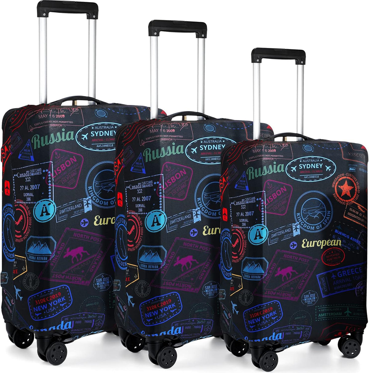 3 Pieces Travel Luggage Cover, S/medium/L;Vintage Theme;Multicolor