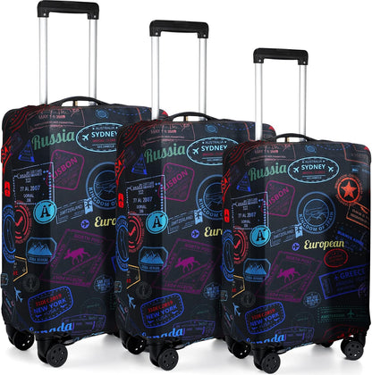 3 Pieces Travel Luggage Cover, S/medium/L;Vintage Theme;Multicolor