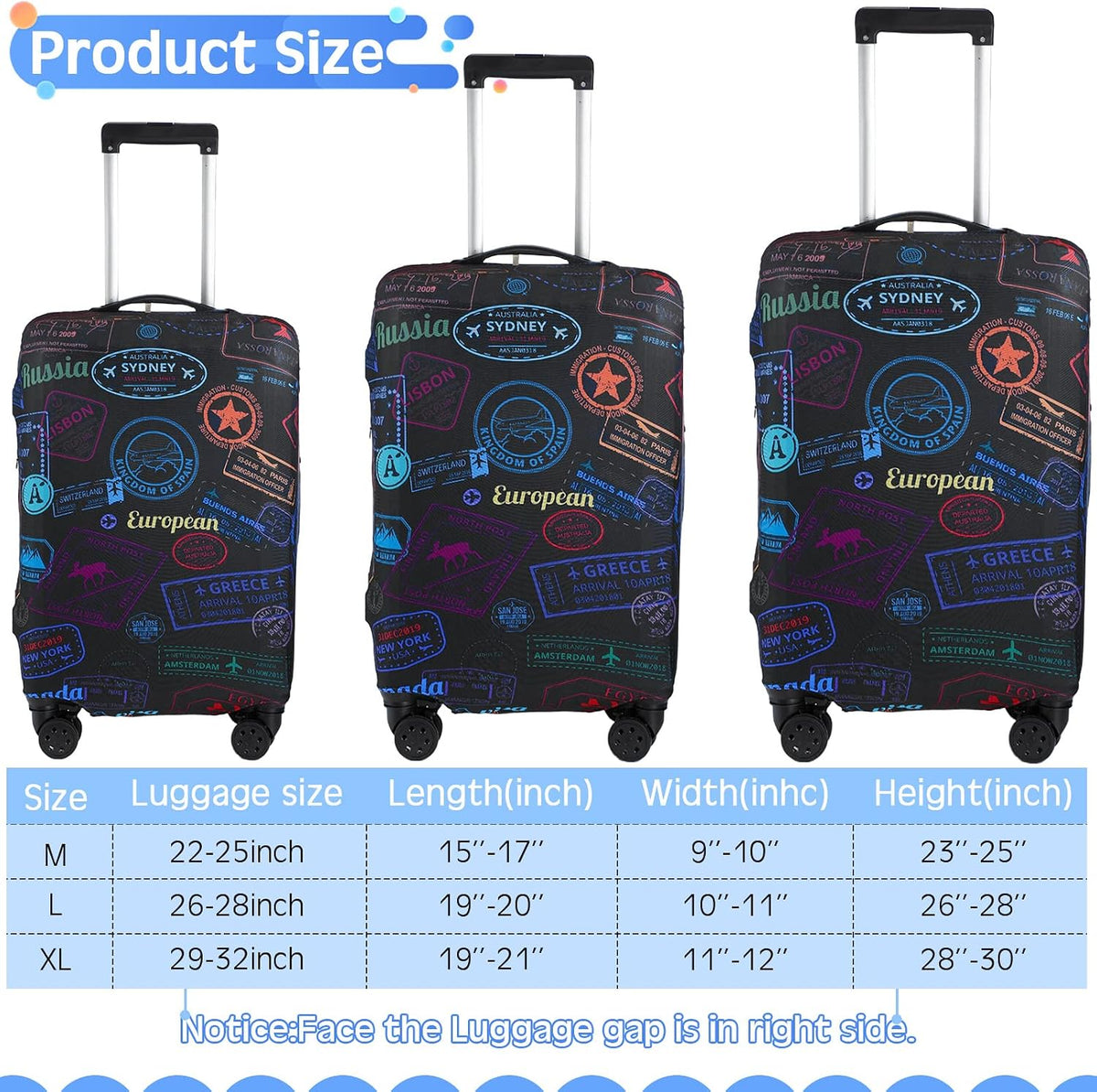 3 Pieces Travel Luggage Cover, S/medium/L;Vintage Theme;Multicolor