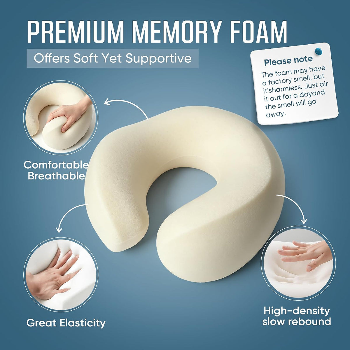 ® Premium Ergonomic Memory Foam Travel Neck Pillow, Washable Cooling Ice Silk Cover, Firm Neck Support for Airplane Long Flights & Pain Relief, with Portable Carry Case (Grey)