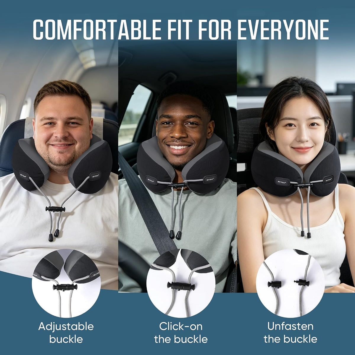 ® Premium Ergonomic Memory Foam Travel Neck Pillow, Washable Cooling Ice Silk Cover, Firm Neck Support for Airplane Long Flights & Pain Relief, with Portable Carry Case (Grey)