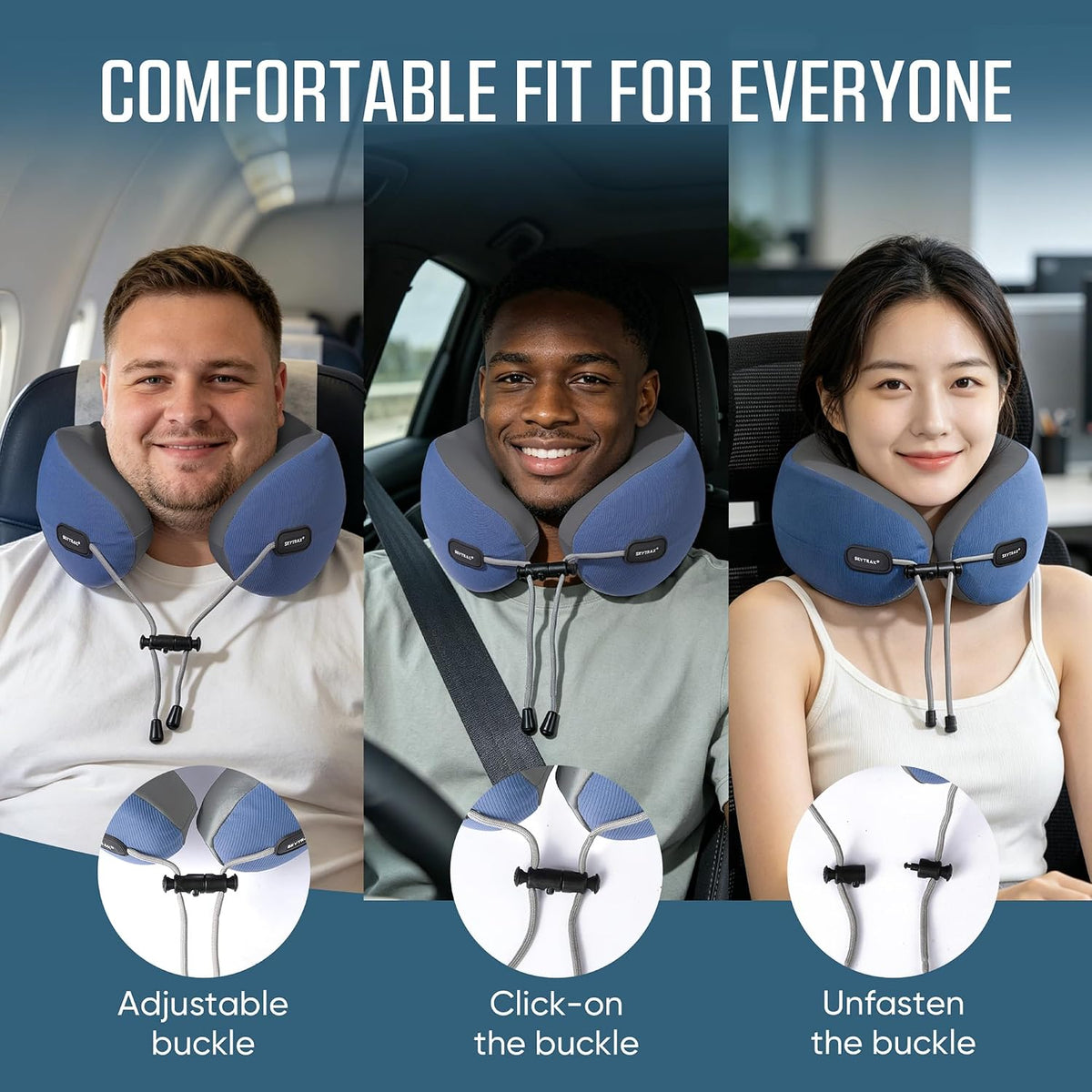 ® Premium Ergonomic Memory Foam Travel Neck Pillow, Washable Cooling Ice Silk Cover, Firm Neck Support for Airplane Long Flights & Pain Relief, with Portable Carry Case (Grey)