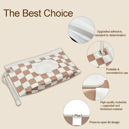 Baby Wipe Holder, 3-Pack Portable Refillable Wipe Dispenser, Waterproof & Dustproof Travel Baby Wipes Case, Reusable Diaper Wipe Container with Checkerboard Design