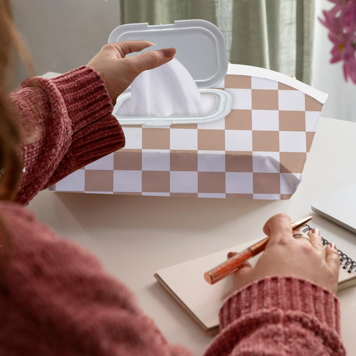 Baby Wipe Holder, 3-Pack Portable Refillable Wipe Dispenser, Waterproof & Dustproof Travel Baby Wipes Case, Reusable Diaper Wipe Container with Checkerboard Design