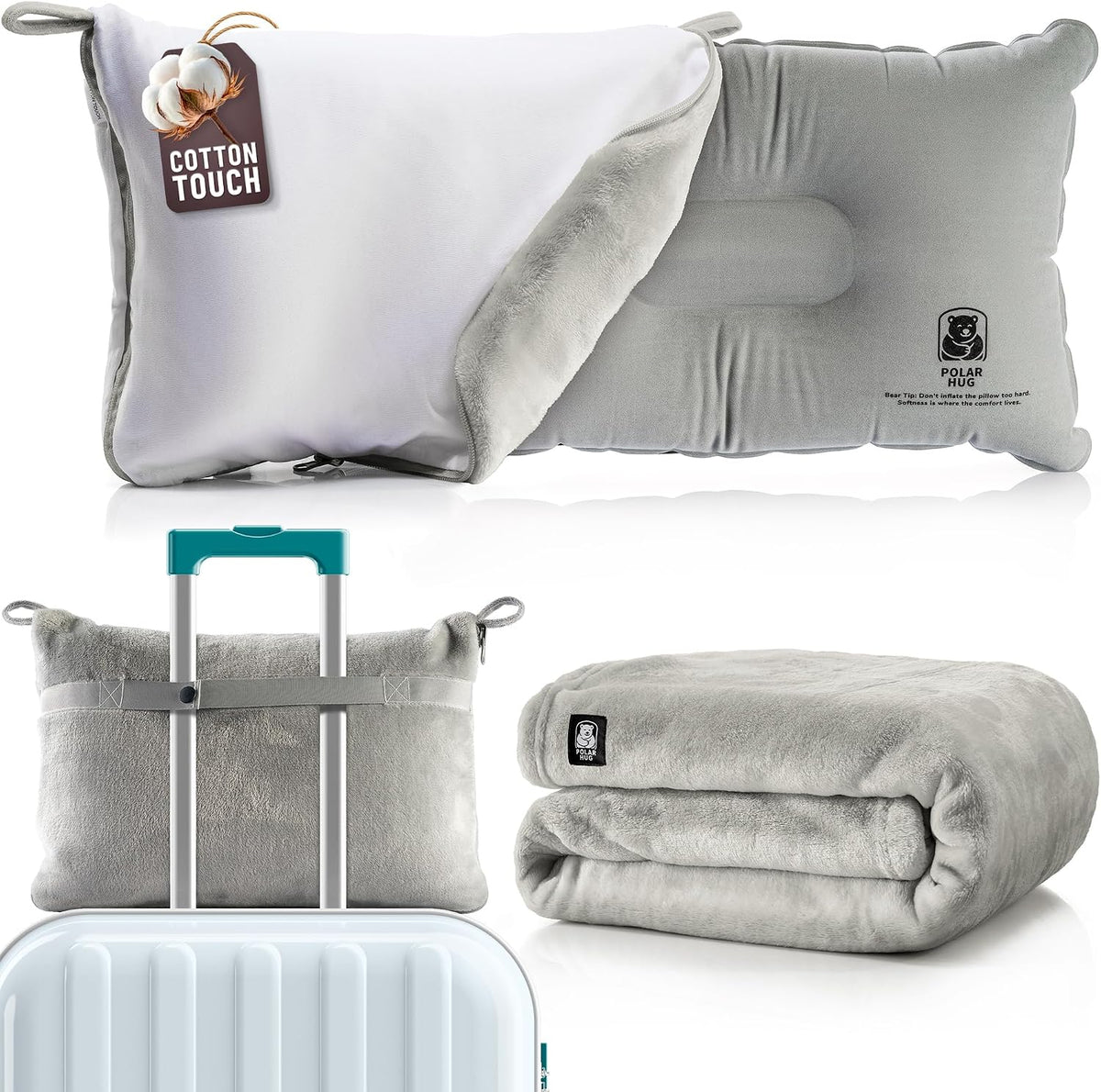 Travel Blanket and Pillow Set, Airplane Blanket with Cotton Pillowcase