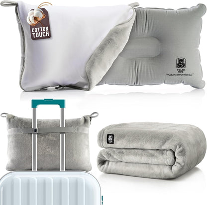 Travel Blanket and Pillow Set, Airplane Blanket with Cotton Pillowcase