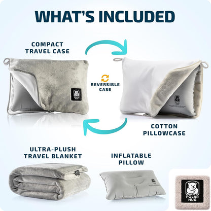 Travel Blanket and Pillow Set, Airplane Blanket with Cotton Pillowcase