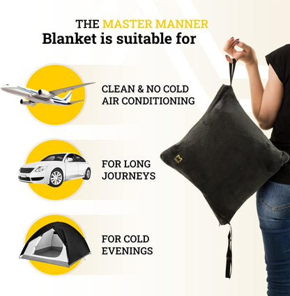 Travel Blanket and Pillow Set, Airplane Blanket with Cotton Pillowcase