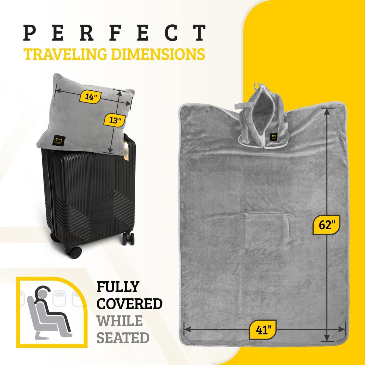 Travel Blanket and Pillow Set, Airplane Blanket with Cotton Pillowcase