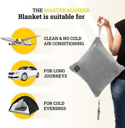 Travel Blanket and Pillow Set, Airplane Blanket with Cotton Pillowcase
