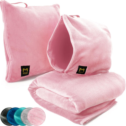 Travel Blanket and Pillow Set, Airplane Blanket with Cotton Pillowcase