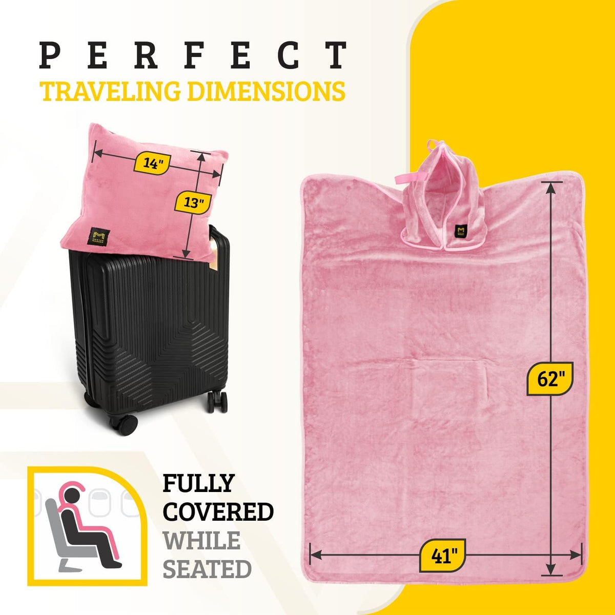 Travel Blanket and Pillow Set, Airplane Blanket with Cotton Pillowcase