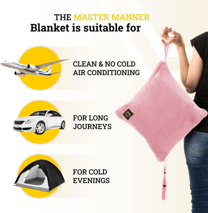 Travel Blanket and Pillow Set, Airplane Blanket with Cotton Pillowcase