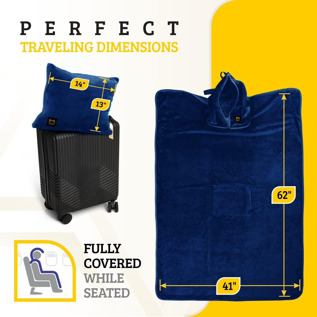 Travel Blanket and Pillow Set, Airplane Blanket with Cotton Pillowcase