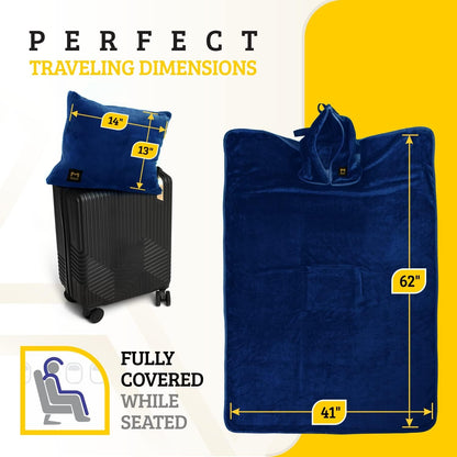 Travel Blanket and Pillow Set, Airplane Blanket with Cotton Pillowcase