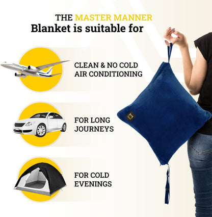 Travel Blanket and Pillow Set, Airplane Blanket with Cotton Pillowcase