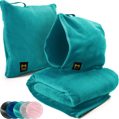 Travel Blanket and Pillow Set, Airplane Blanket with Cotton Pillowcase