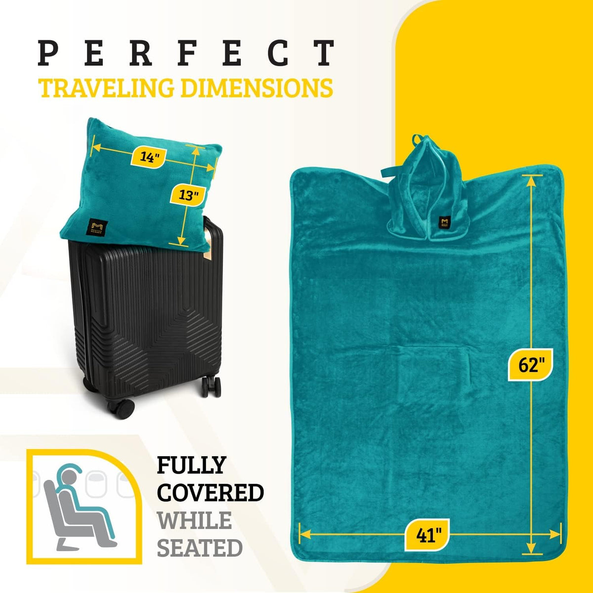 Travel Blanket and Pillow Set, Airplane Blanket with Cotton Pillowcase