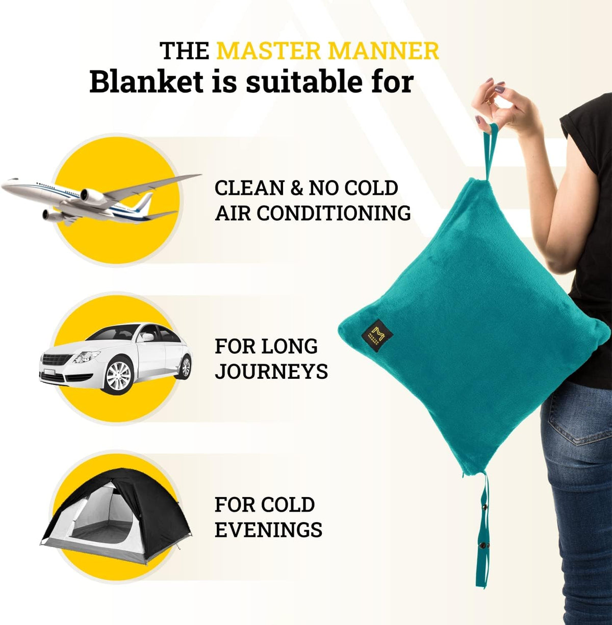 Travel Blanket and Pillow Set, Airplane Blanket with Cotton Pillowcase