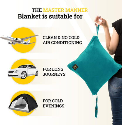 Travel Blanket and Pillow Set, Airplane Blanket with Cotton Pillowcase