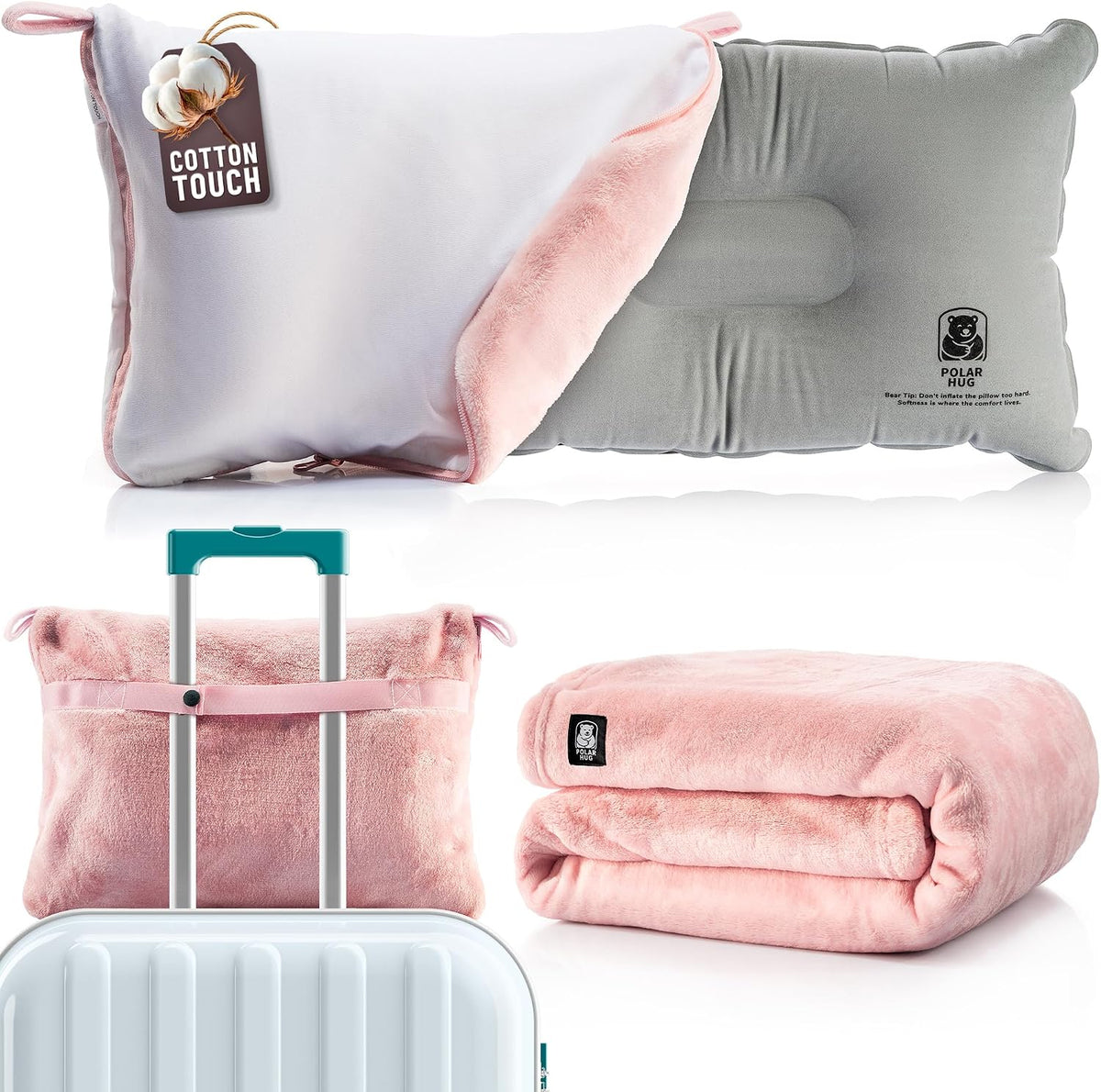 Travel Blanket and Pillow Set, Airplane Blanket with Cotton Pillowcase