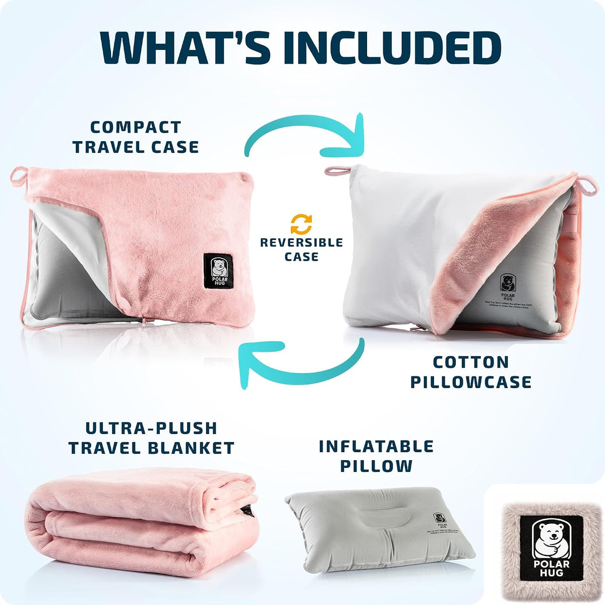 Travel Blanket and Pillow Set, Airplane Blanket with Cotton Pillowcase