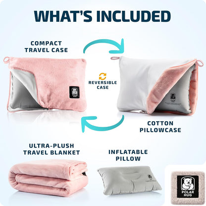 Travel Blanket and Pillow Set, Airplane Blanket with Cotton Pillowcase