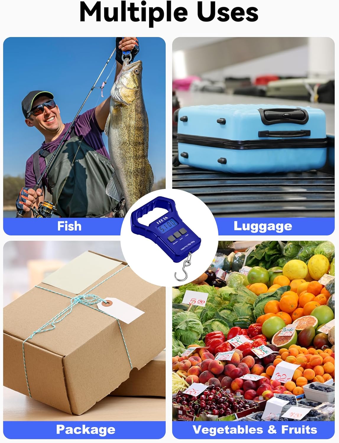 Fish Scale 110lb/50kg Digital Hanging Fishing Luggage Weight Scale