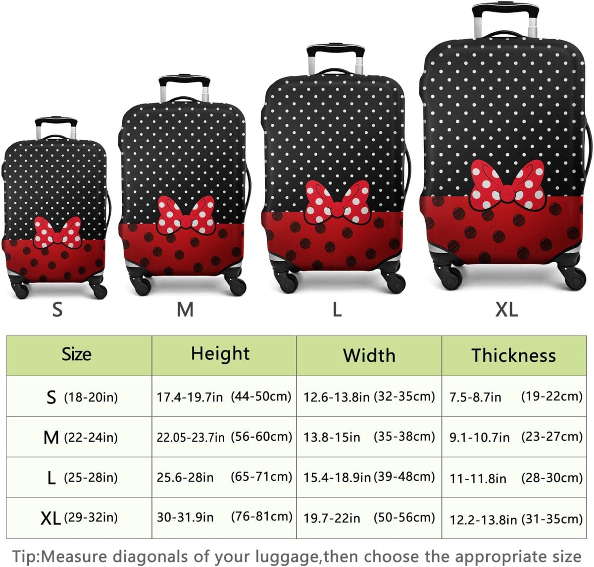 Red Bow Luggage Cover Protector Fit 29-32 Inch, Black