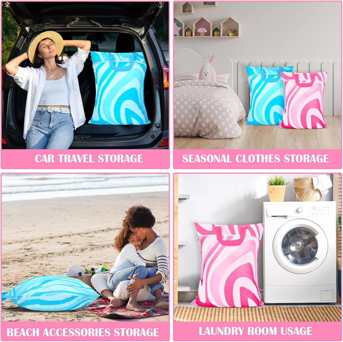 2 Pcs Large Travel Laundry Bags - Waterproof with Handle, Washable Dirty Clothes Bags for Travel, Wet & Dry Use, Bathing Suit & Gym Clothes Laundry, Swimming Pool & College Dorm