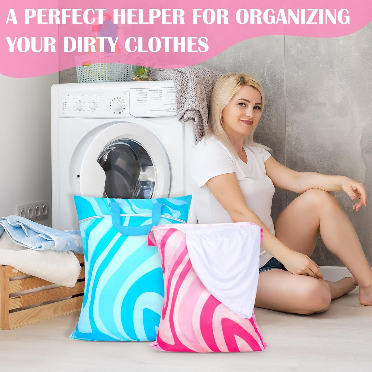 2 Pcs Large Travel Laundry Bags - Waterproof with Handle, Washable Dirty Clothes Bags for Travel, Wet & Dry Use, Bathing Suit & Gym Clothes Laundry, Swimming Pool & College Dorm