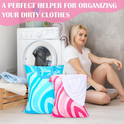 2 Pcs Large Travel Laundry Bags - Waterproof with Handle, Washable Dirty Clothes Bags for Travel, Wet & Dry Use, Bathing Suit & Gym Clothes Laundry, Swimming Pool & College Dorm