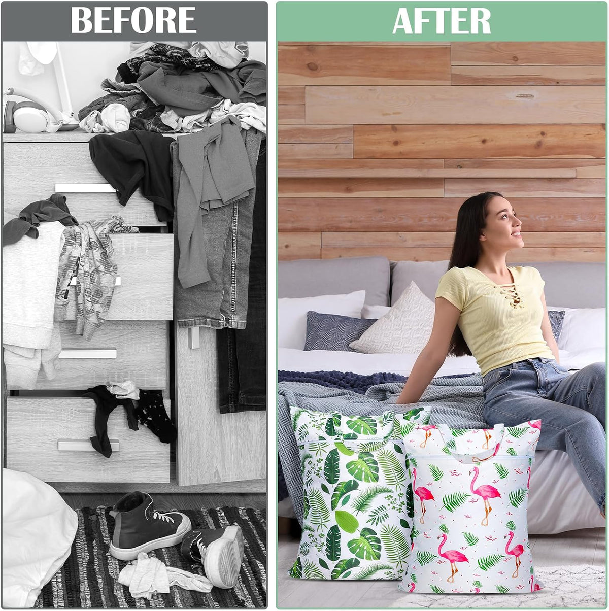 2 Pcs Large Travel Laundry Bags - Waterproof with Handle, Washable Dirty Clothes Bags for Travel, Wet & Dry Use, Bathing Suit & Gym Clothes Laundry, Swimming Pool & College Dorm