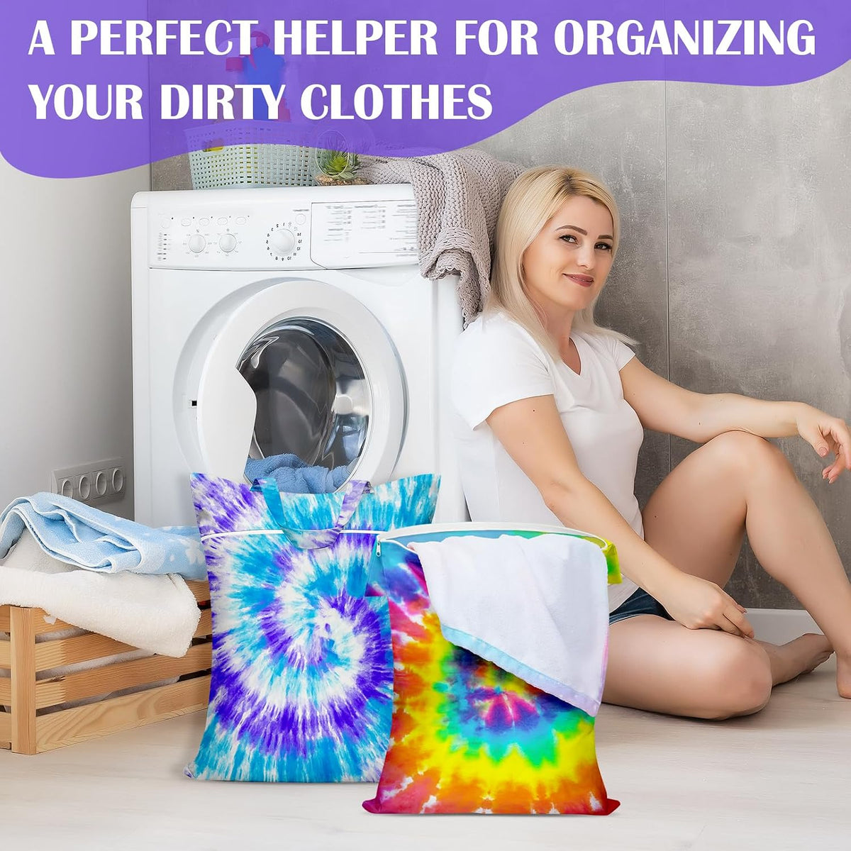 2 Pcs Large Travel Laundry Bags - Waterproof with Handle, Washable Dirty Clothes Bags for Travel, Wet & Dry Use, Bathing Suit & Gym Clothes Laundry, Swimming Pool & College Dorm