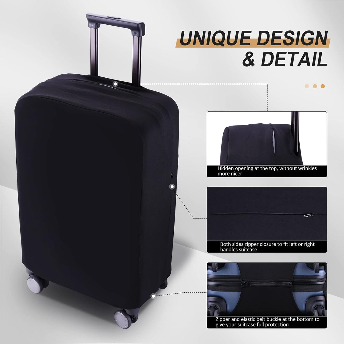 Travel Luggage Cover Suitcase Protector Scratch-Resistant Fit 19-31 Inch, Not Included Suitcase (Black, 2XL(30-31inch))