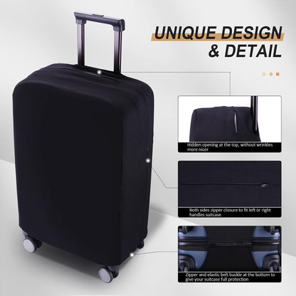 Travel Luggage Cover Suitcase Protector Scratch-Resistant Fit 19-31 Inch, Not Included Suitcase (Black, 2XL(30-31inch))