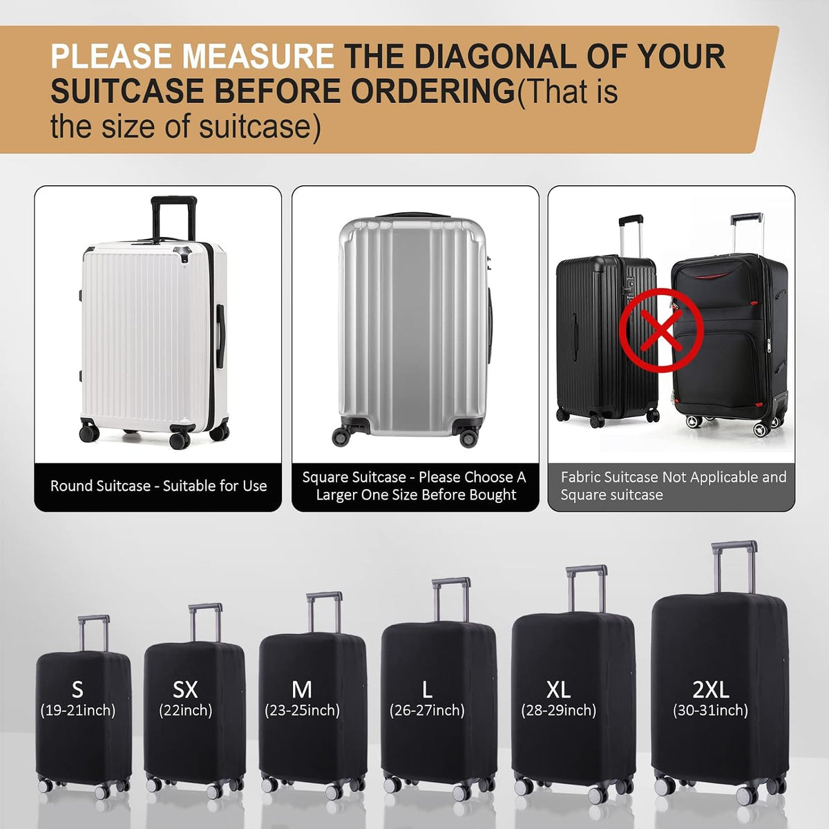 Travel Luggage Cover Suitcase Protector Scratch-Resistant Fit 19-31 Inch, Not Included Suitcase (Black, 2XL(30-31inch))