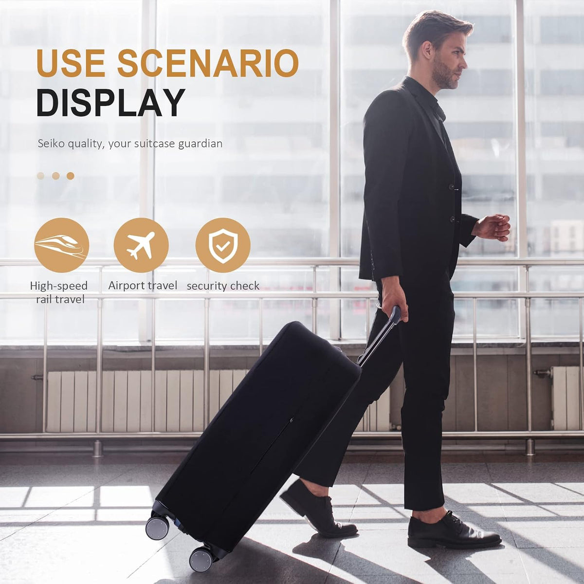 Travel Luggage Cover Suitcase Protector Scratch-Resistant Fit 19-31 Inch, Not Included Suitcase (Black, 2XL(30-31inch))