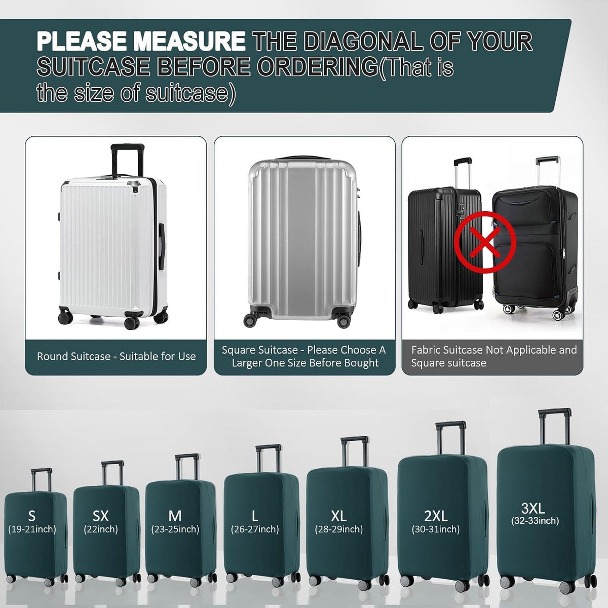 Travel Luggage Cover Suitcase Protector Scratch-Resistant Fit 19-31 Inch, Not Included Suitcase (Black, 2XL(30-31inch))