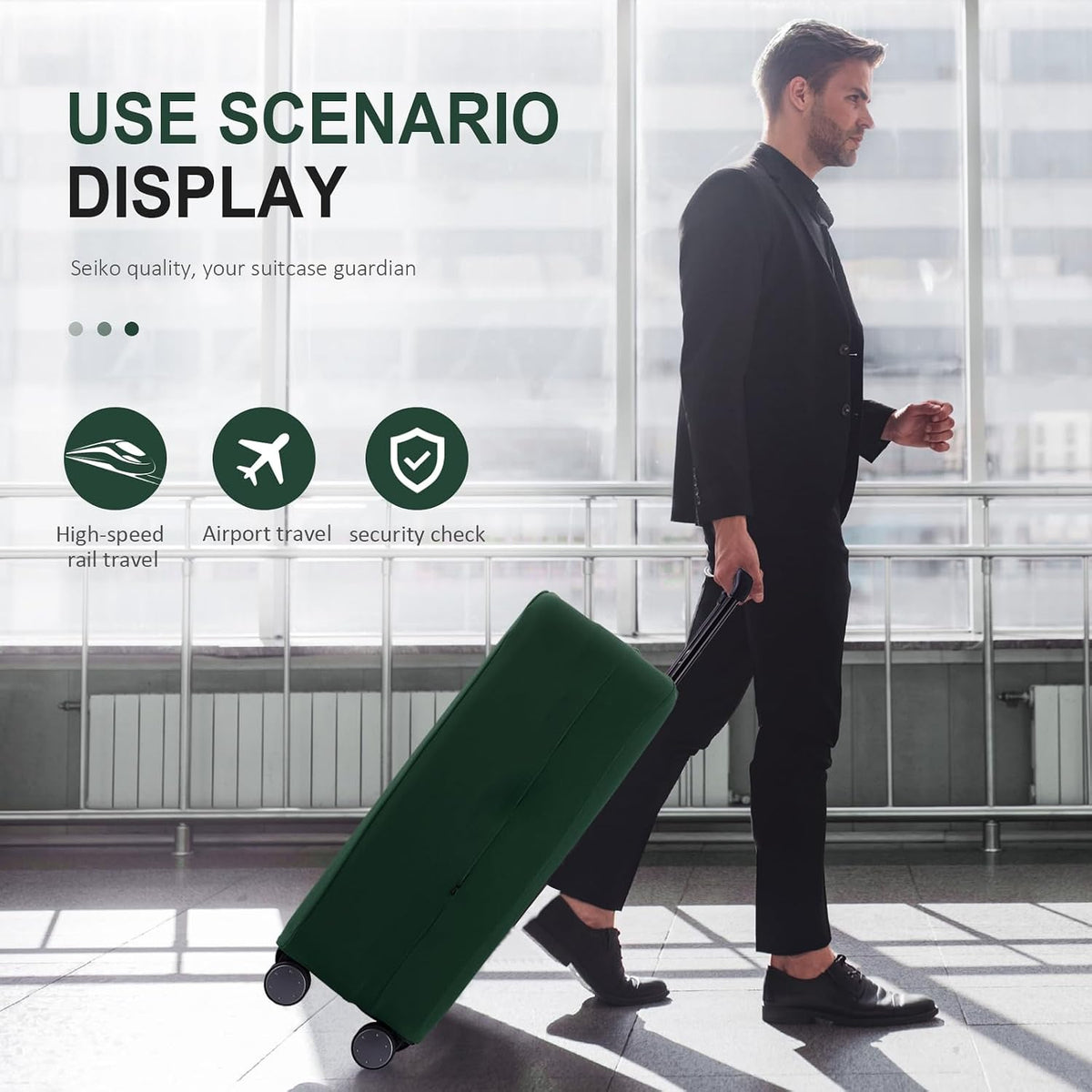 Travel Luggage Cover Suitcase Protector Scratch-Resistant Fit 19-31 Inch, Not Included Suitcase (Black, 2XL(30-31inch))