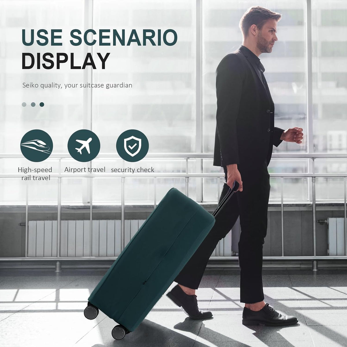 Travel Luggage Cover Suitcase Protector Scratch-Resistant Fit 19-31 Inch, Not Included Suitcase (Black, 2XL(30-31inch))
